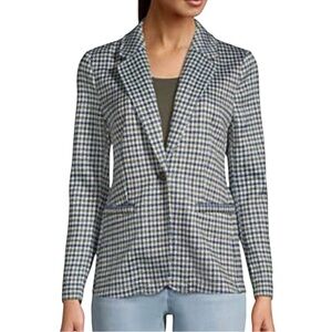 Land’s End Blue Green Plaid Plus Size 1 Button Fleece Blazer Jacket Pockets NWOT